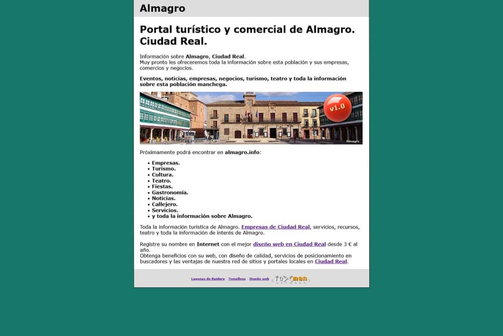 Captura de pantalla del portal turístico y comercial de Almagro